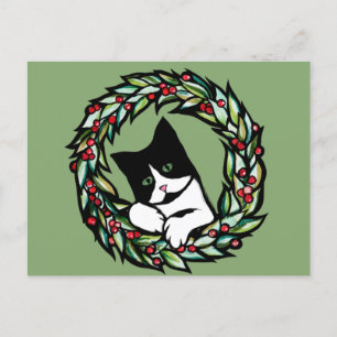 Tuxedo Cat Kerstmis Jule Holiday Cats Catmas Art Briefkaart