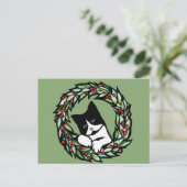 Tuxedo Cat Kerstmis Jule Holiday Cats Catmas Art Briefkaart (Staand voorkant)