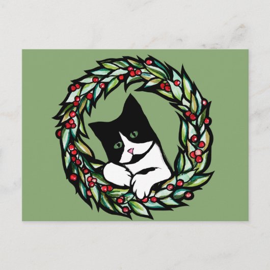 Tuxedo Cat Kerstmis Jule Holiday Cats Catmas Art Briefkaart (Voorkant)