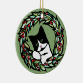 Tuxedo Cat Kerstmis Jule Holiday Cats Catmas Art Keramisch Ornament (Rechts)