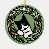 Tuxedo Cat Kerstmis Jule Holiday Cats Catmas Art Keramisch Ornament (Voorkant)