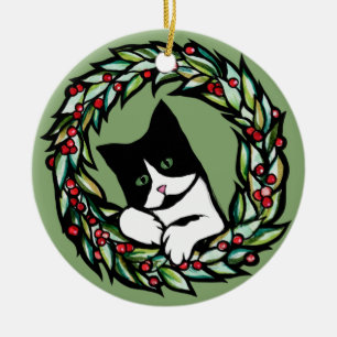 Tuxedo Cat Kerstmis Jule Holiday Cats Catmas Art Keramisch Ornament