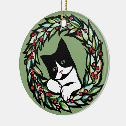 Tuxedo Cat Kerstmis Jule Holiday Cats Catmas Art Keramisch Ornament (Links)