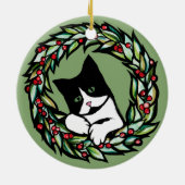 Tuxedo Cat Kerstmis Jule Holiday Cats Catmas Art Keramisch Ornament (Achterkant)