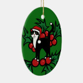 Tuxedo Cat Kerstmis Keramisch Ornament (Rechts)