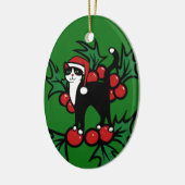 Tuxedo Cat Kerstmis Keramisch Ornament (Links)