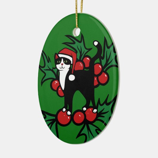 Tuxedo Cat Kerstmis Keramisch Ornament (Links)