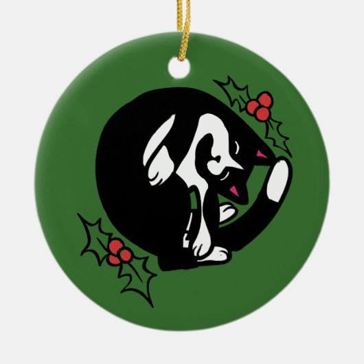 Tuxedo Cat Kerstmis Keramisch Ornament (Voorkant)