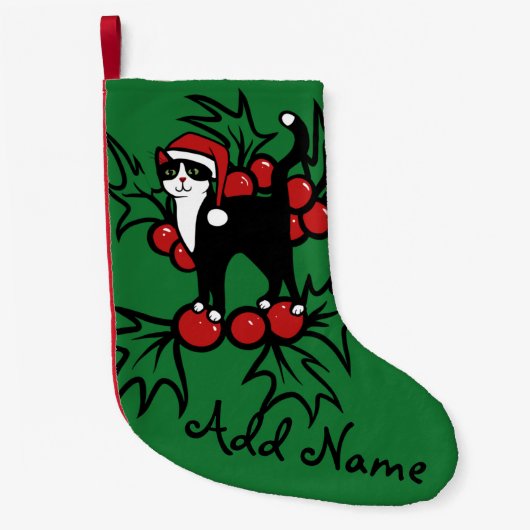 Tuxedo Cat Kerstmis Kleine Kerstsok (Voorkant)