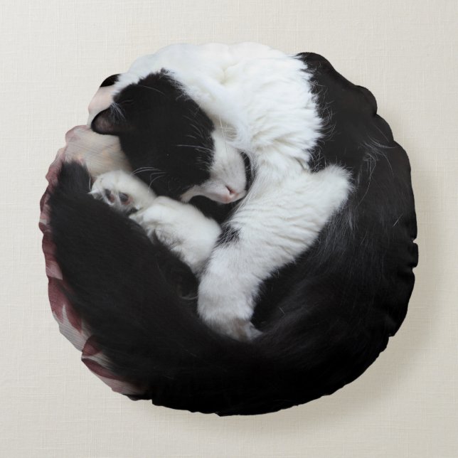 Tuxedo Cat Kitty Cats Black en White Caturday Rond Kussen (Voorkant)