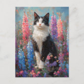 Tuxedo Cat Kleurrijke Lupine Bloemen Schilderen Briefkaart (Voorkant)