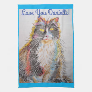 Tuxedo Cat Love You Vrouwen Name Art Tea Towel Theedoek