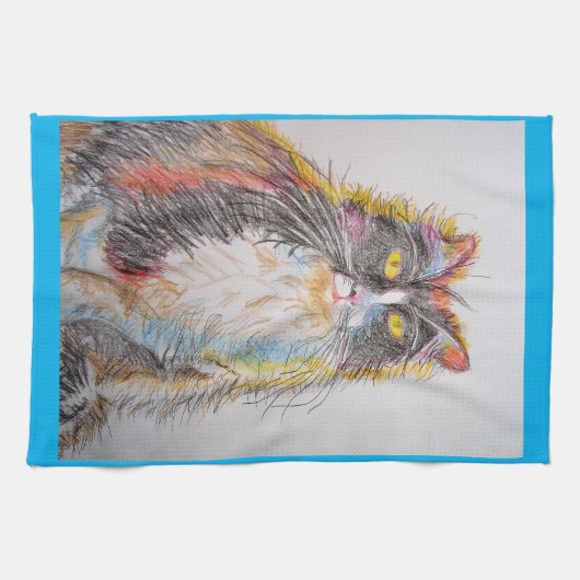 Tuxedo Cat Love You Womans Art Tea Towel Theedoek (Horizontaal)