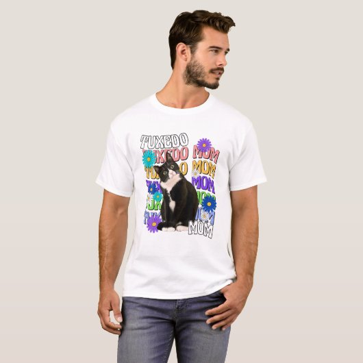 Tuxedo Cat Ma Retro Groovy Cat Lover T-shirt (Voorkant volledig)