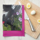 Tuxedo Cat Maroon Dark Pink Cats and Flowers Theedoek (Quarter Fold)