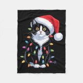 Tuxedo Cat Meow Santa Tuxie Christmas Tree Fleece Deken (Voorkant)