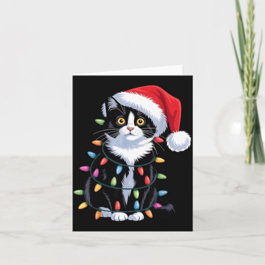 Tuxedo Cat Meow Santa Tuxie Christmas Tree Kaart (Voorkant)