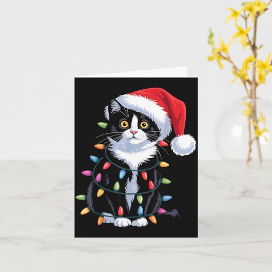 Tuxedo Cat Meow Santa Tuxie Christmas Tree Kaart (Gele Bloem)