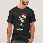 Tuxedo Cat Meow Santa Tuxie Christmas Tree Lights T-shirt (Voorkant)