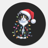 Tuxedo Cat Meow Santa Tuxie Christmas Tree  Ronde Sticker (Voorkant)
