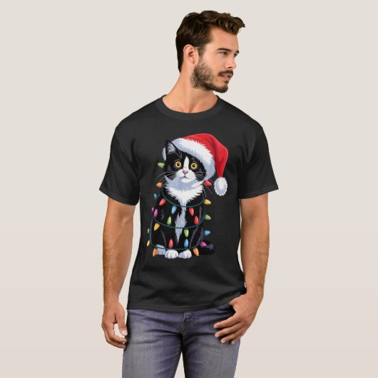 Tuxedo Cat Meow Santa Tuxie Christmas Tree  T-shirt (Voorkant volledig)