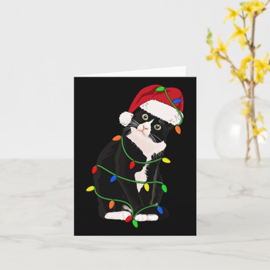 Tuxedo Cat Meow Santa Tuxie kerstboomverlichting Kaart (Gele Bloem)