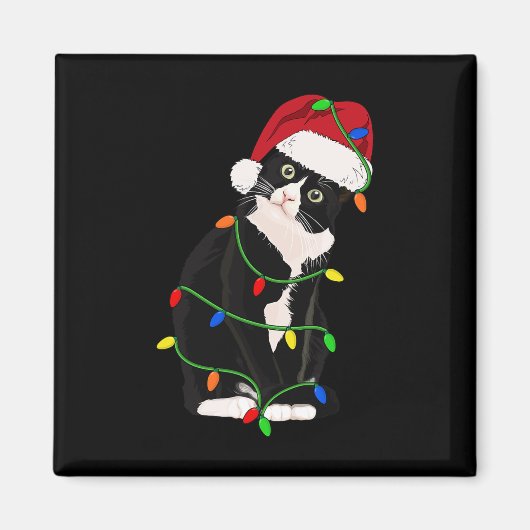 Tuxedo Cat Meow Santa Tuxie kerstboomverlichting Magneet (Voorkant)