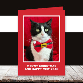 Tuxedo Cat Meowy Christmas Card Kaart
