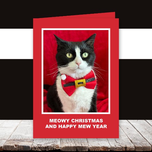 Tuxedo Cat Meowy Christmas Card Kaart
