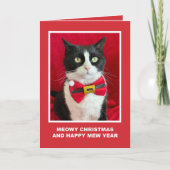 Tuxedo Cat Meowy Christmas Card Kaart (Voorkant)
