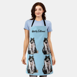 Tuxedo Cat Merry Catsmus Blue Kerstmis Apron Schort