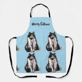 Tuxedo Cat Merry Catsmus Blue Kerstmis Apron Schort (Voorkant)