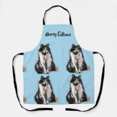 Tuxedo Cat Merry Catsmus Blue Kerstmis Schort (Voorkant)