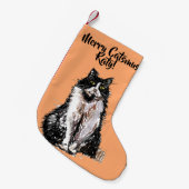 Tuxedo Cat Merry Catsmus oranje kerststop Kleine Kerstsok (Voorkant (Hangend))