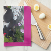 Tuxedo Cat Merry Catsmus Pink Christmas Cats Theedoek (Quarter Fold)