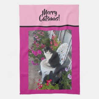 Tuxedo Cat Merry Catsmus Pink Christmas Cats Theedoek