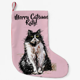 Tuxedo Cat Merry Catsmus roze kerststop Kleine Kerstsok