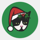 Tuxedo Cat Merry kerst Ronde Sticker (Voorkant)