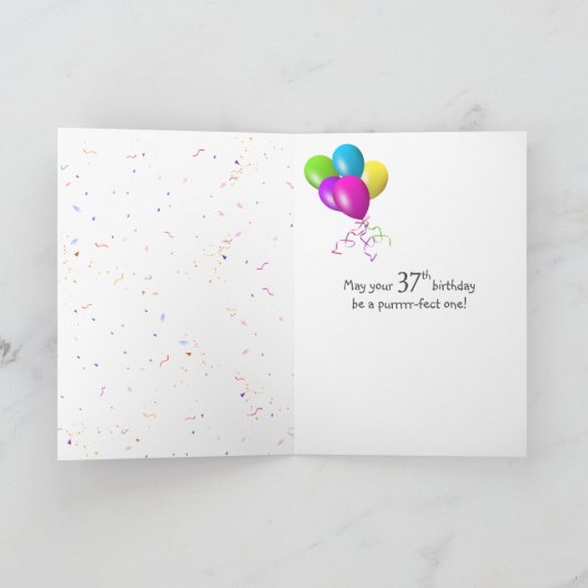 Tuxedo Cat met 37e Birthday Balonse Kaart (Binnen)