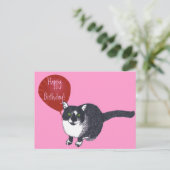 Tuxedo Cat met Balloon Happy Birthday Briefkaarten (Staand voorkant)