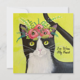 Tuxedo Cat met bloemkool, Birthday Kaart