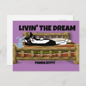 TUXEDO CAT MET BUNNY IN BED, PANDA KAT ART BRIEFKAART (Voorkant / Achterkant)