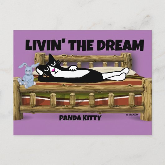 TUXEDO CAT MET BUNNY IN BED, PANDA KAT ART BRIEFKAART (Voorkant)