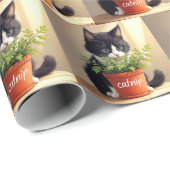 Tuxedo Cat met Catnip Plant Cadeaupapier (Rol Hoek)