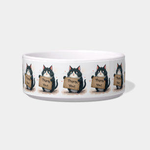 Tuxedo Cat met dank u teken Voerbakje
