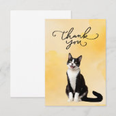 Tuxedo Cat met Dank u woord waterverf Bedankkaart (Voorkant / Achterkant)