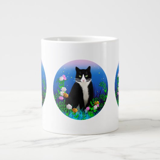 Tuxedo Cat met Flowers Mok (Voorkant)