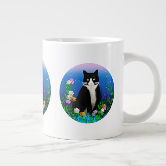 Tuxedo Cat met Flowers Mok (Rechts)