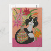 Tuxedo Cat met gelilies Briefkaart (Voorkant / Achterkant)