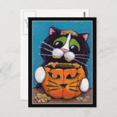 Tuxedo Cat met Halloween Pumpkin Briefkaart (Voorkant / Achterkant)